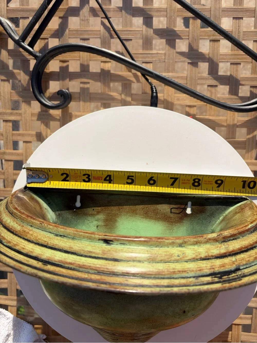Green Ceramic Hanging Planter with Black Metal Stand